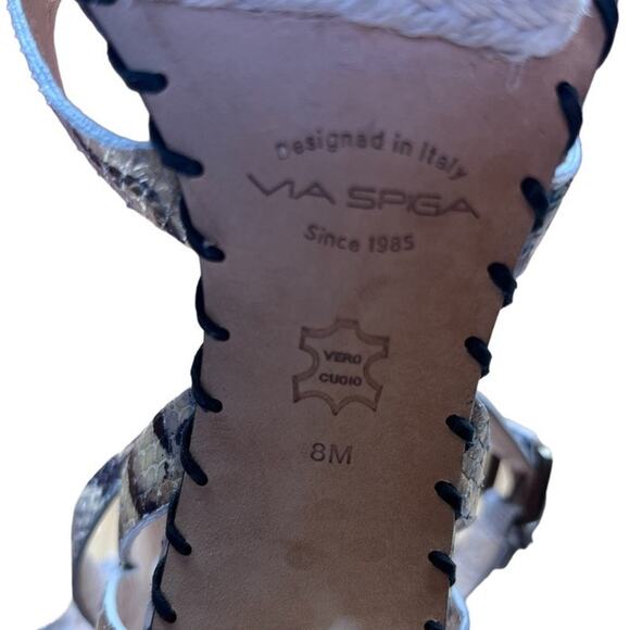 Via Spiga Snake Print Leather Platform Sandals Jute Wrapped Heel Size 8 Gray Tan - Picture 9 of 12